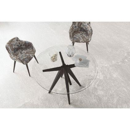 Nacher August Fixed Round Large Dining Table - Wood CH Legs, Glass Top