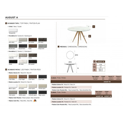 Nacher August Fixed Round Large Dining Table - Wood CH Legs, Glass Top