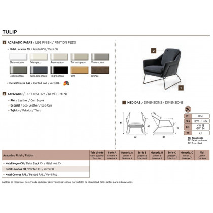 Nacher Tulip Small Armchair - Metal Black CH Legs, Series A Upholstery