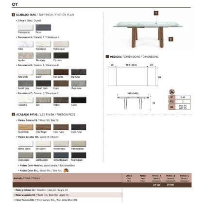 Nacher Ot Extendable Rectangular Dining Table - Wood CH Legs, Glass Top
