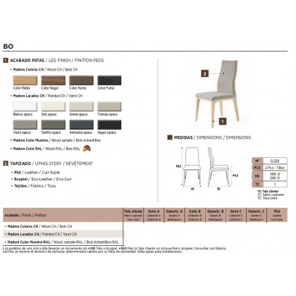 Nacher - Bo Dining Chair in Wood CH Legs, Series A Upholstery