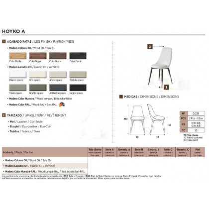 Nacher Hoyko Dining Chair - Wood CH Legs, Series A Upholstery