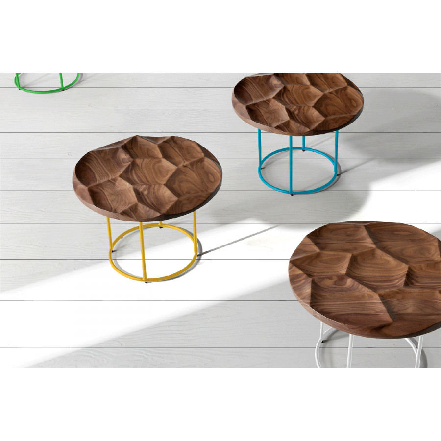 Nacher Kame Round End Table - Painted CH Base, Walnut Top