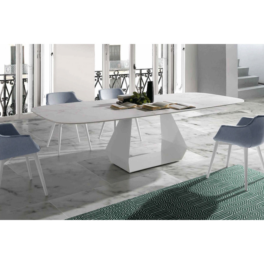 Nacher Urus Fixed Oval Dining Table - Painted CH Legs, Ceramic A Top