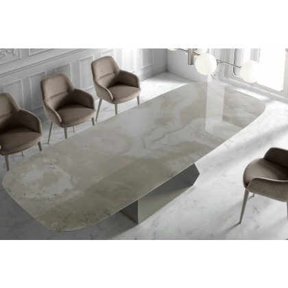Nacher Urus Fixed Oval Dining Table - Painted CH Legs, Ceramic A Top