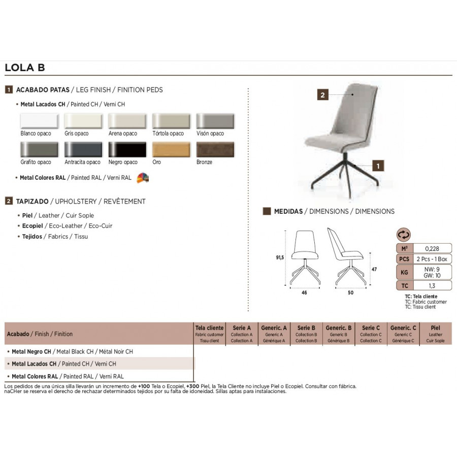Nacher Lola Dining Chair - Metal Black CH Legs, Series B Upholstery