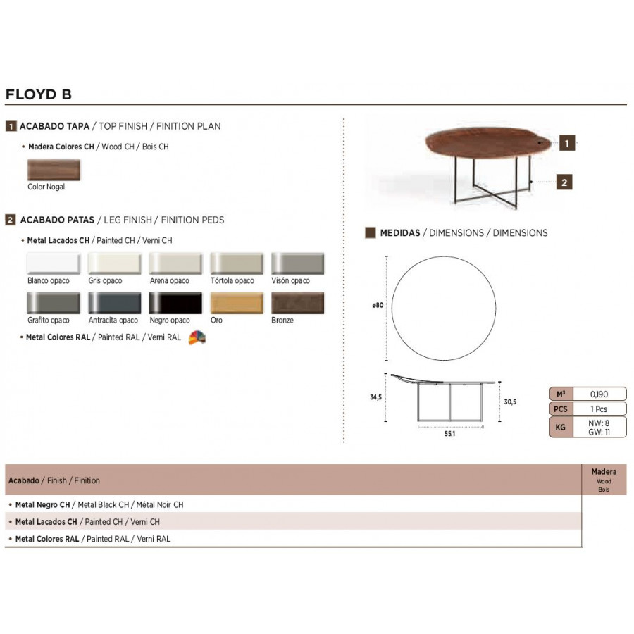 Nacher Floyd Round Large Side Table - Metal Black CH Legs