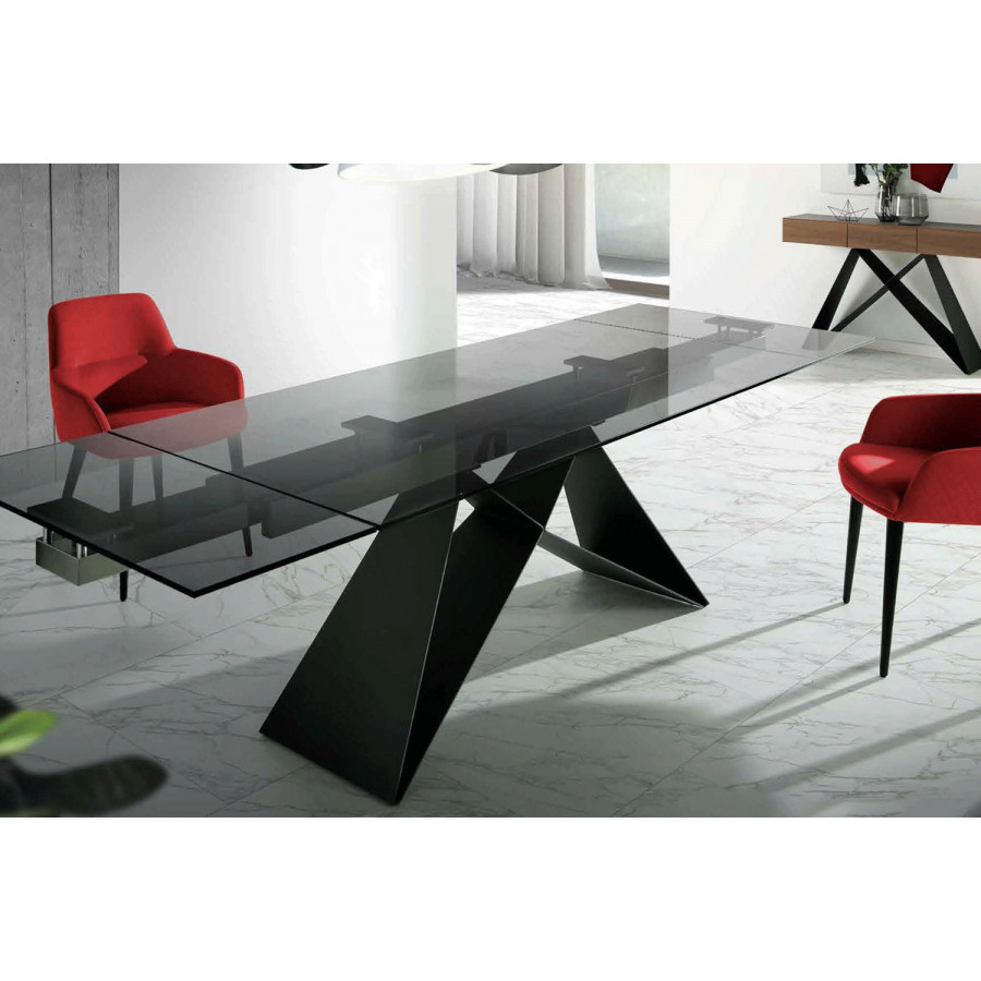 Nacher Mumm Extendable Rectangular Dining Table - Metal Black CH Legs, Glass Top