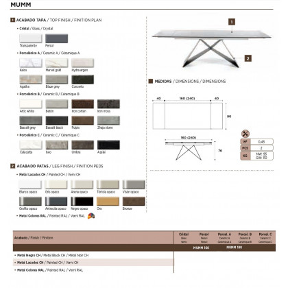 Nacher Mumm Extendable Rectangular Dining Table - Metal Black CH Legs, Glass Top