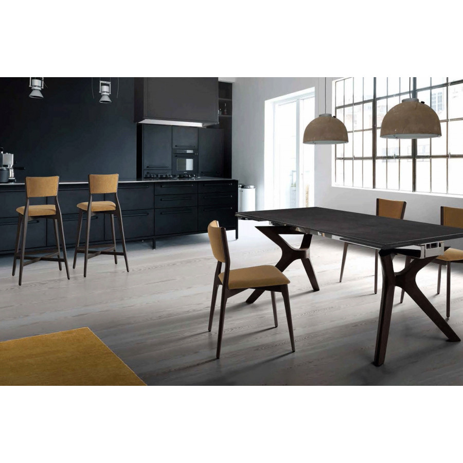 Nacher Lin Extendable Rectangular Dining Table - Wood Sample RAL Legs, Ceramic A Top