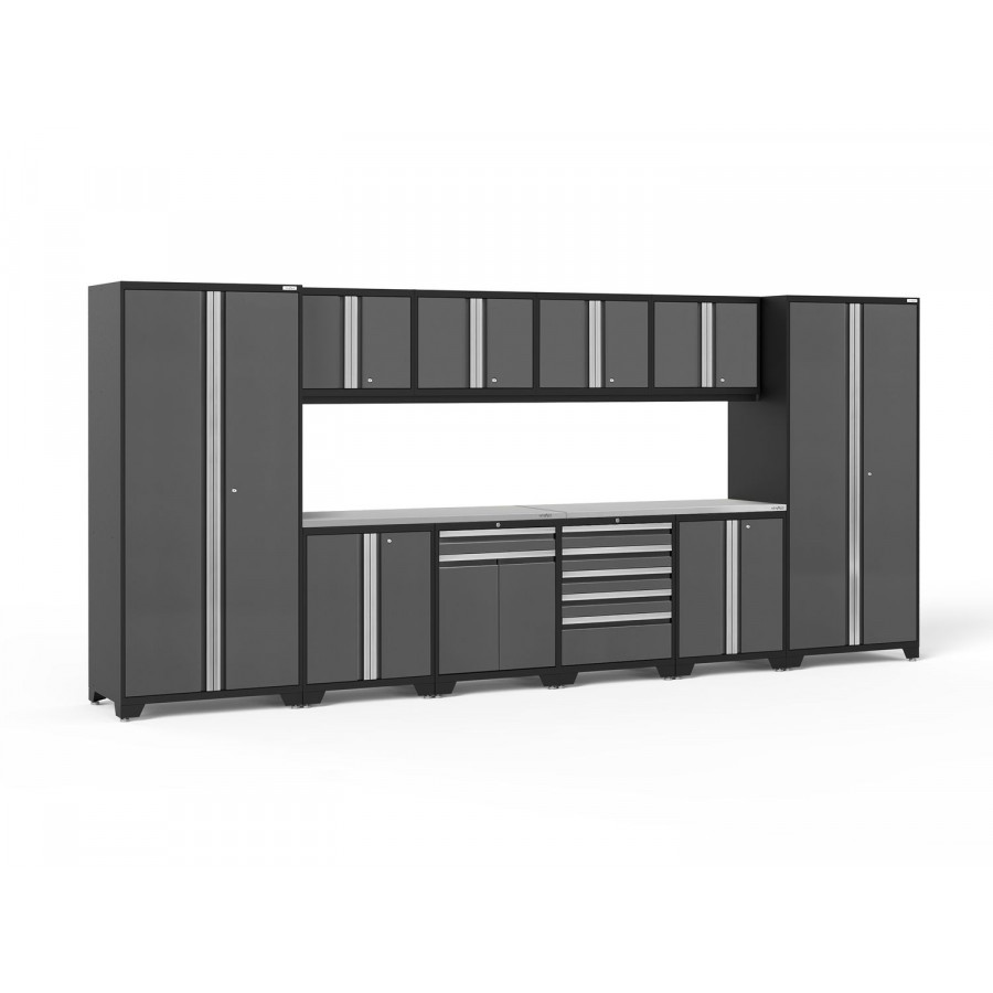 NewAge - Pro Series Gray 12 Piece Set (LWWB, Base Cabinet, LWWT, Split Cabinet, 2x56" SS)
