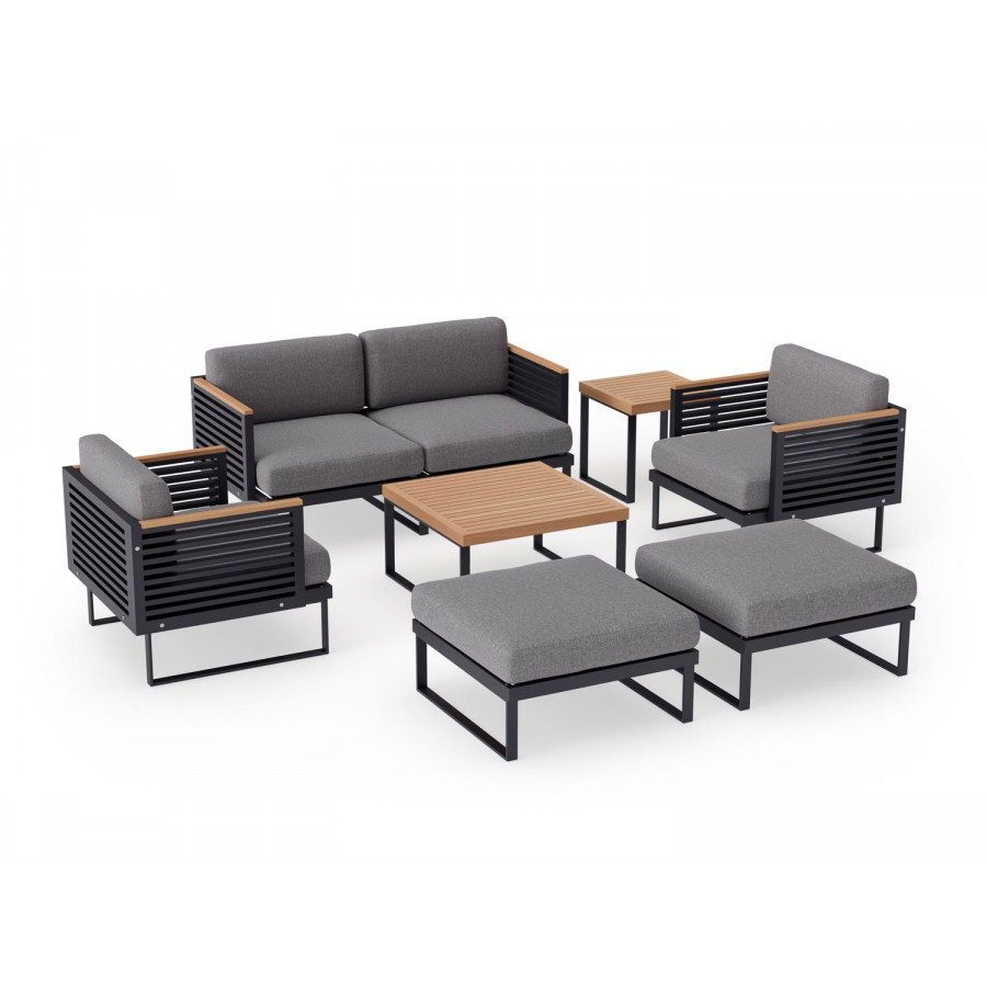 NewAge Monterey 6 Seater Chat Set with Coffee Table & Side Table - Cast Slate, Aluminium