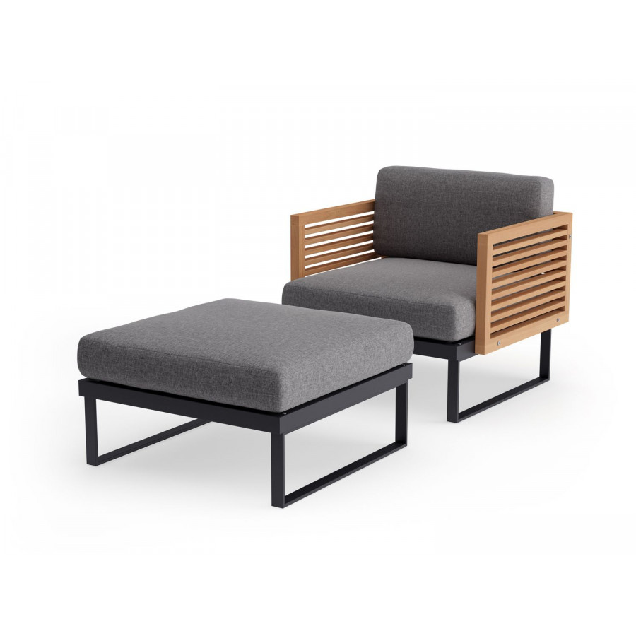 NewAge Monterey Chat Chair with Ottoman - Cast Slate, Aluminum, Teak