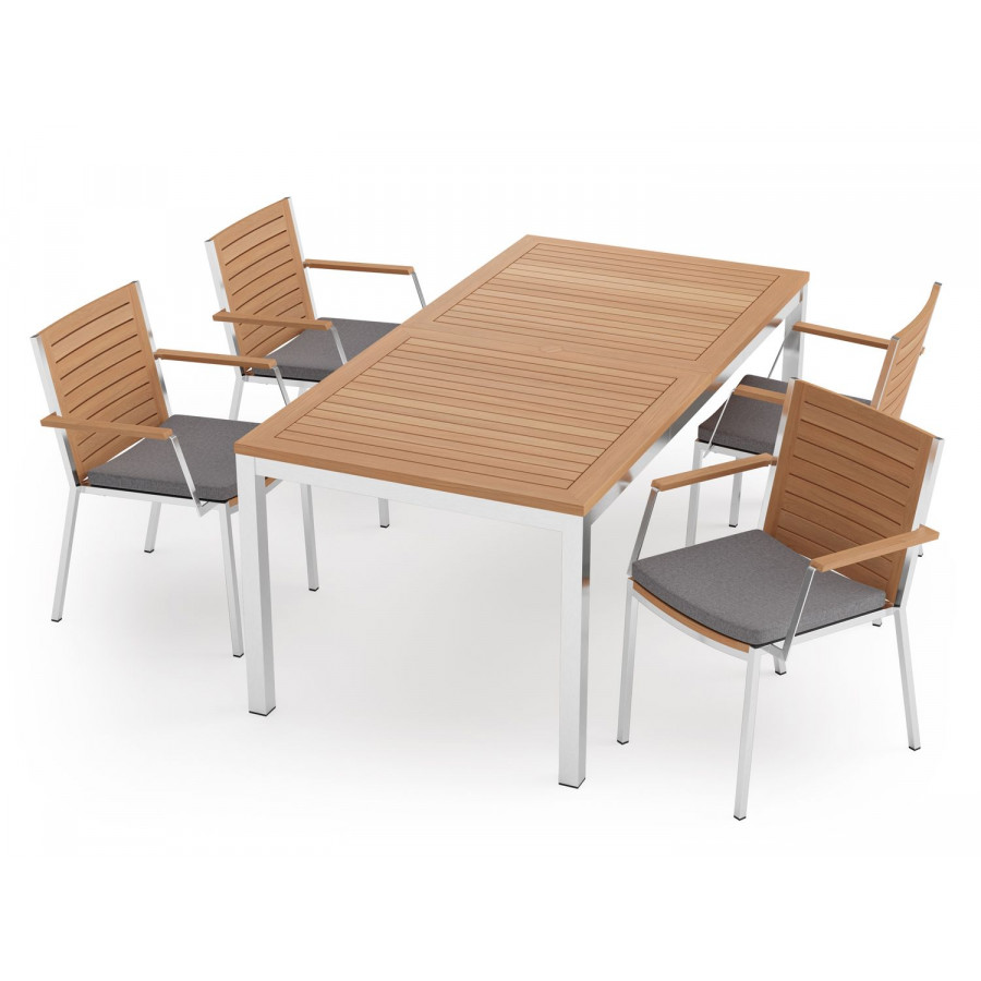 NewAge Monterey 5 Piece Dining Set with 72 in. Table - Cast Slate, Stainless Steel, Teak