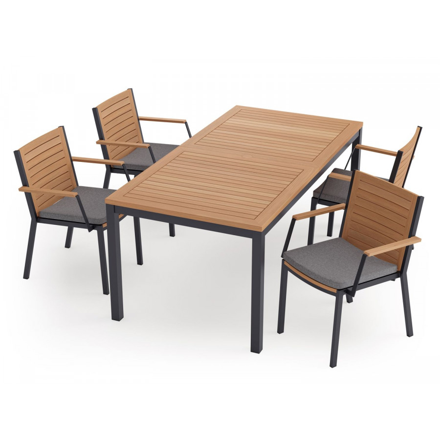 NewAge Monterey 5 Piece Dining Set with 72 in. Table - Cast Slate, Aluminum, Teak