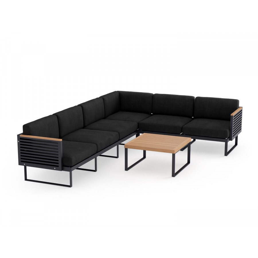 NewAge Monterey 6 Seater Sectional with Coffee Table - Loft Charcoal, Aluminum