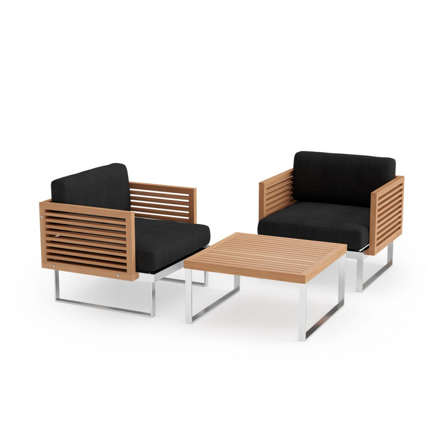 NewAge Monterey 3 Piece Chat Set with Coffee Table - Loft Charcoal, Stainless Steel, Teak