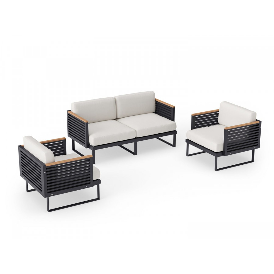 NewAge Monterey 4 Seater Chat Set - Canvas Natural, Aluminum