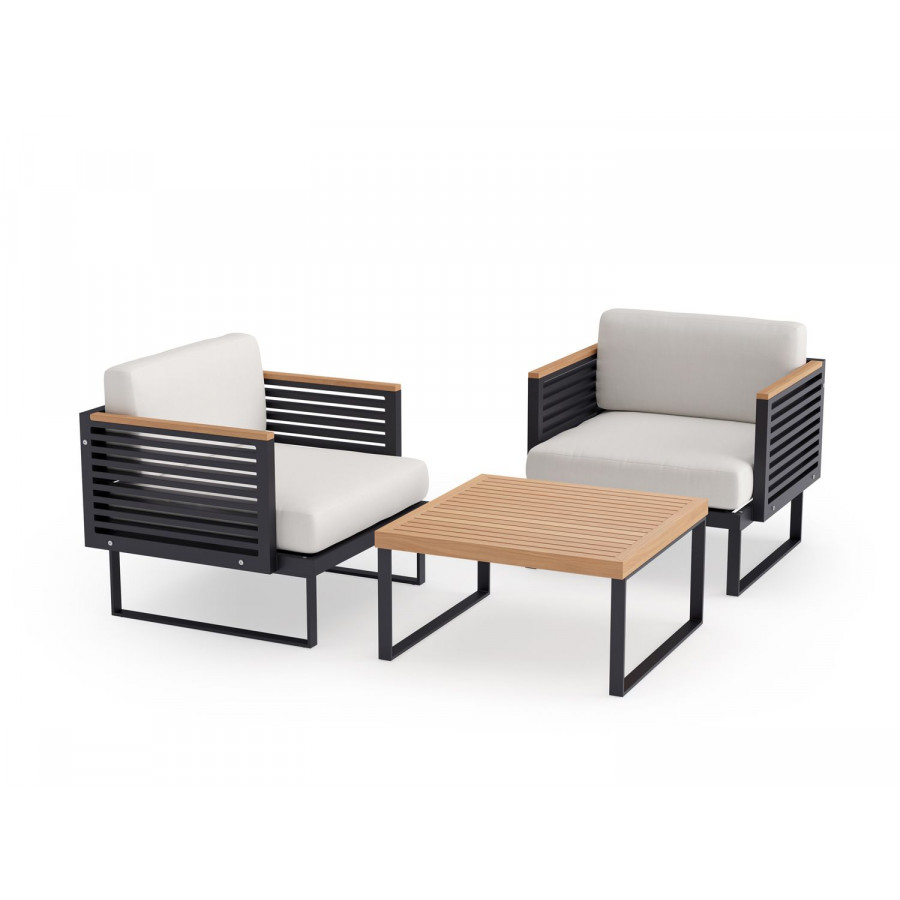 NewAge Monterey 3 Piece Chat Set with Coffee Table - Canvas Natural, Aluminum