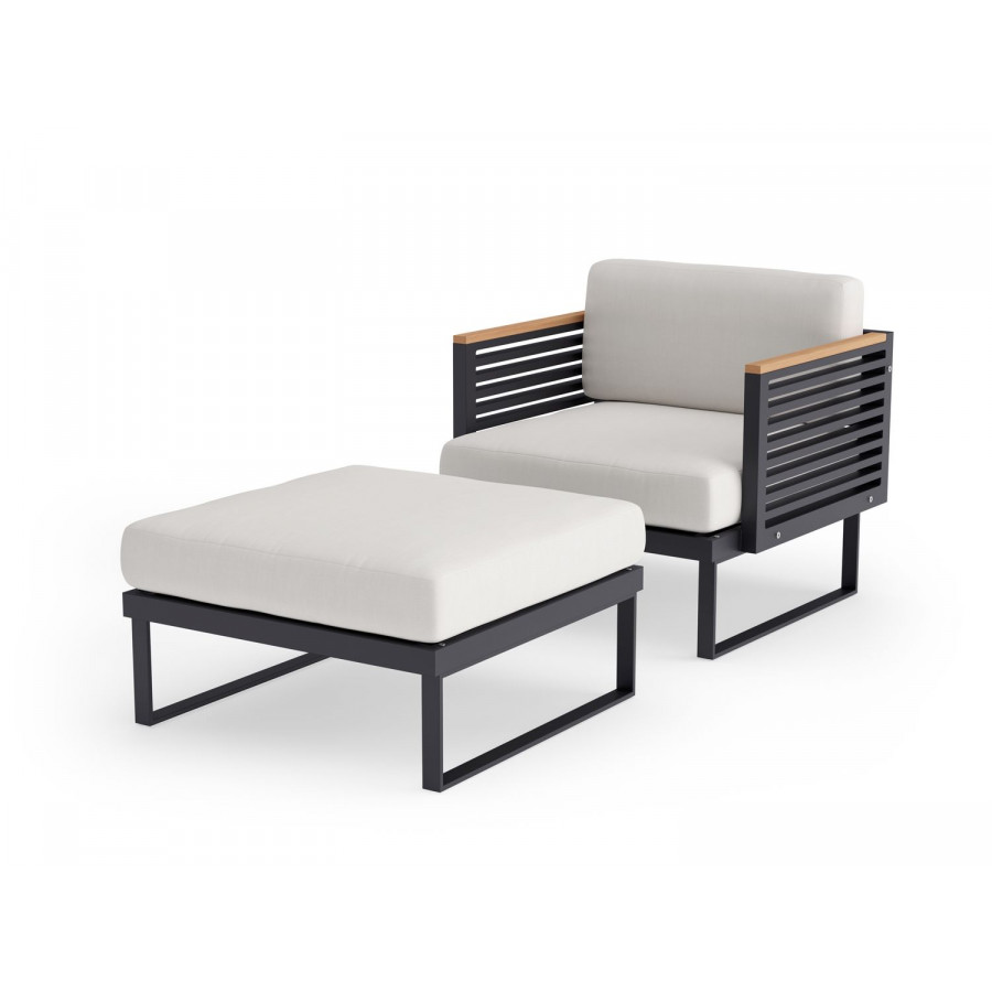 NewAge Monterey Chat Chair with Ottoman - Canvas Natural, Aluminum