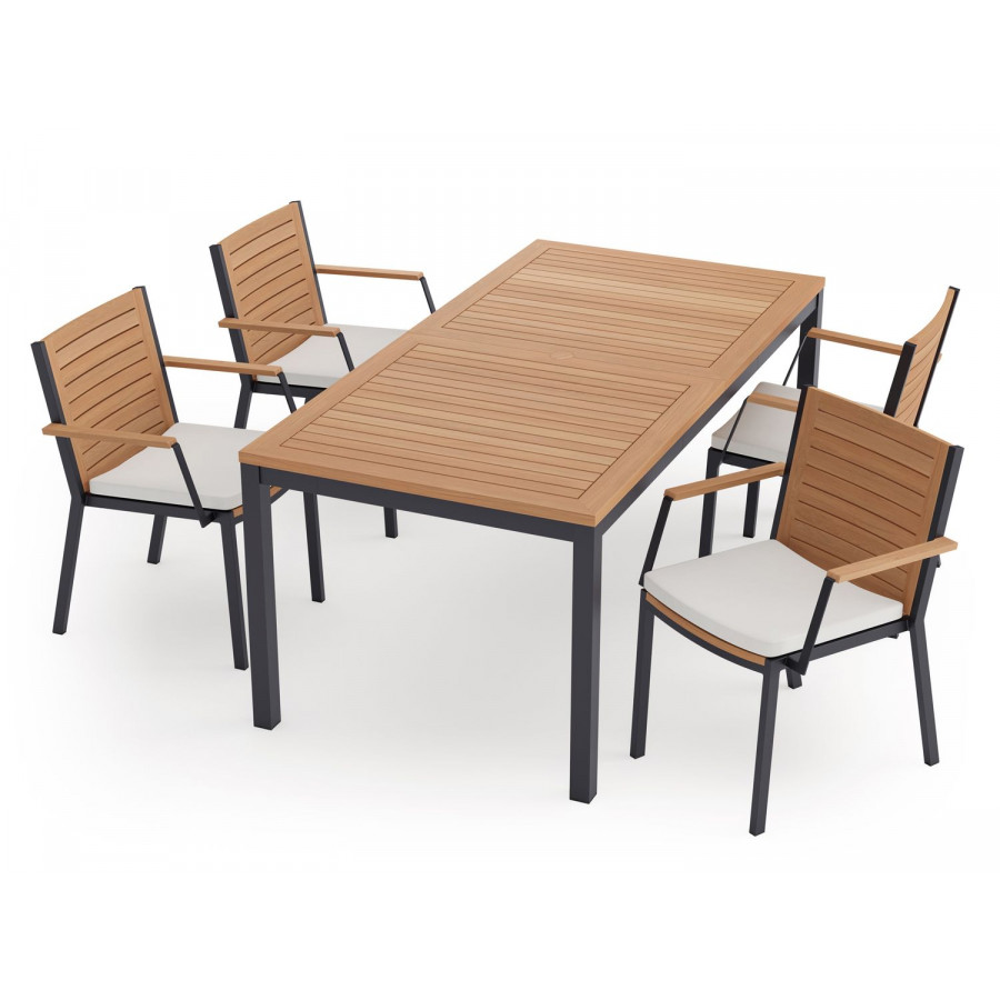 NewAge Monterey 5 Piece Dining Set with 72 in. Table - Canvas Natural, Aluminum, Teak
