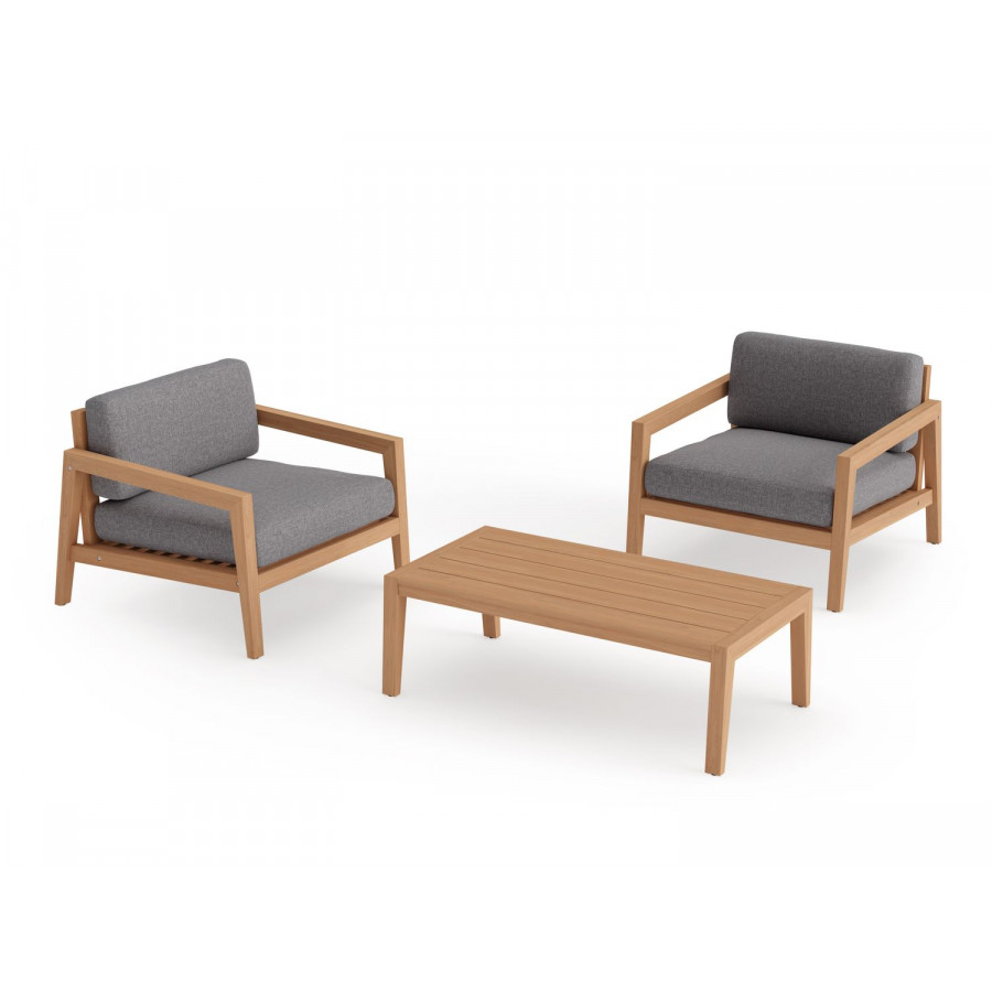 NewAge Rhodes 3 Piece Chat Set with Coffee Table - Cast Slate, Teak