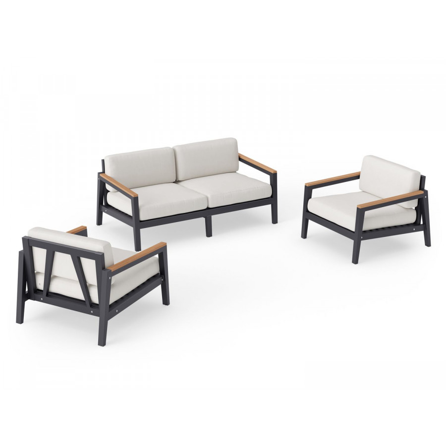 NewAge Rhodes 4 Seater Chat Set - Canvas Natural, Aluminum