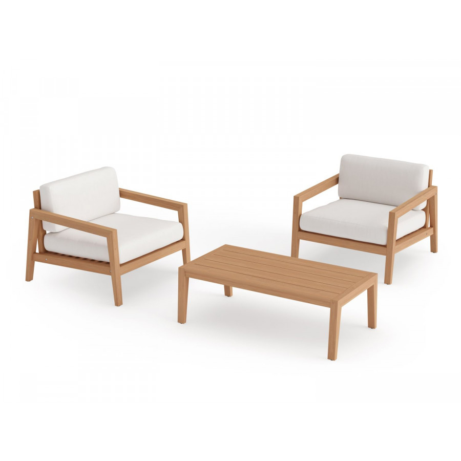 NewAge Rhodes 3 Piece Chat Set with Coffee Table - Canvas Natural, Teak