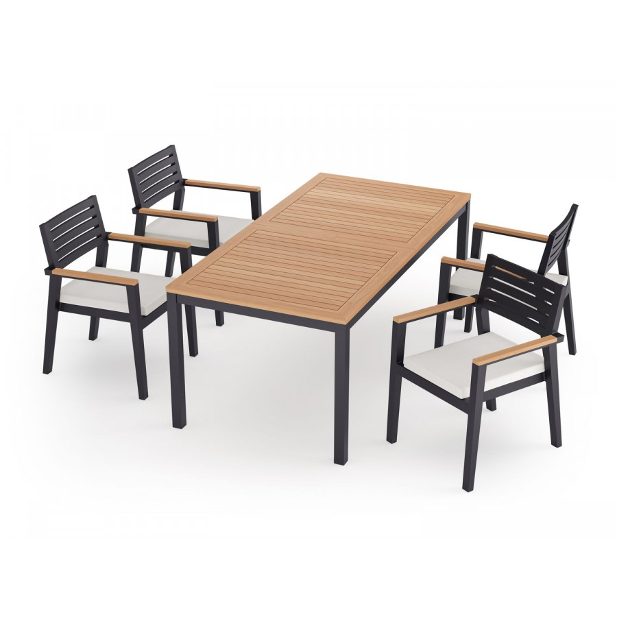 NewAge Rhodes 5 Piece Dining Set with 72 in. Table - Canvas Natural, Aluminum