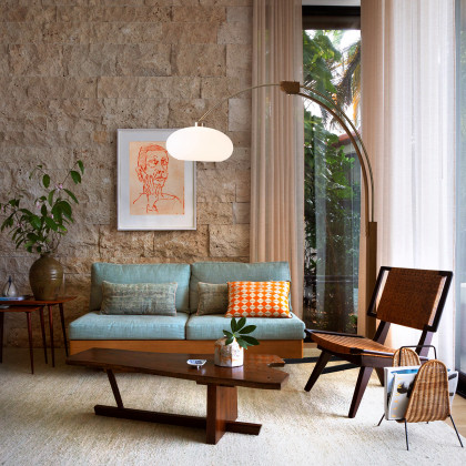 Nova Of CA Morelli Arc Floor Lamp - Weathered Brass & Walnut