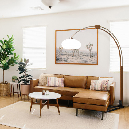 Nova Of CA Morelli Arc Floor Lamp - Weathered Brass & Walnut