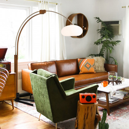 Nova Of CA Morelli Arc Floor Lamp - Weathered Brass & Walnut