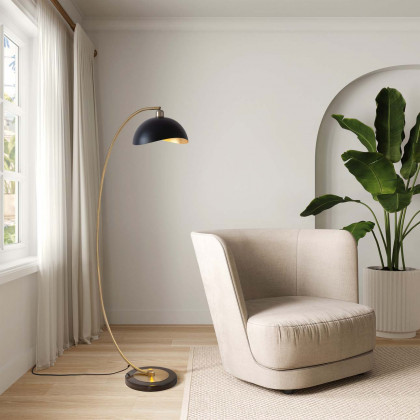 Nova Of CA Luna Bella Chairside Arc Floor Lamp - Brass/Matte Black/Gold Leaf