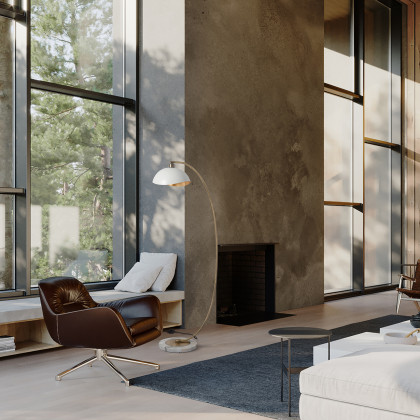 Nova Of CA Luna Bella Chairside Arc Floor Lamp - Brass/Matte White/Gold Leaf