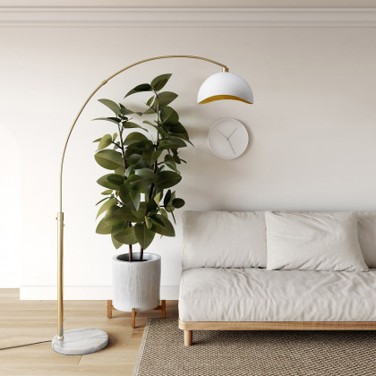 Nova Of CA Luna Bella Arc Floor Lamp - Brass, White & Gold Leaf Shade