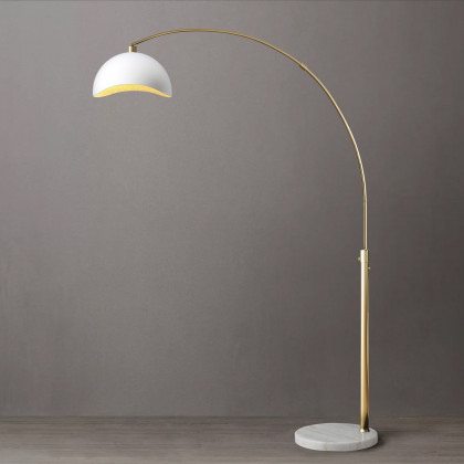 Nova Of CA Luna Bella Arc Floor Lamp - Brass, White & Gold Leaf Shade