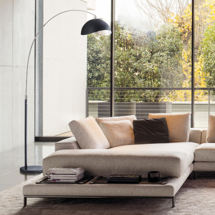 Nova Of CA Luna Bella Arc Floor Lamp - Nickel, Matte Black & Silver Leaf Shade