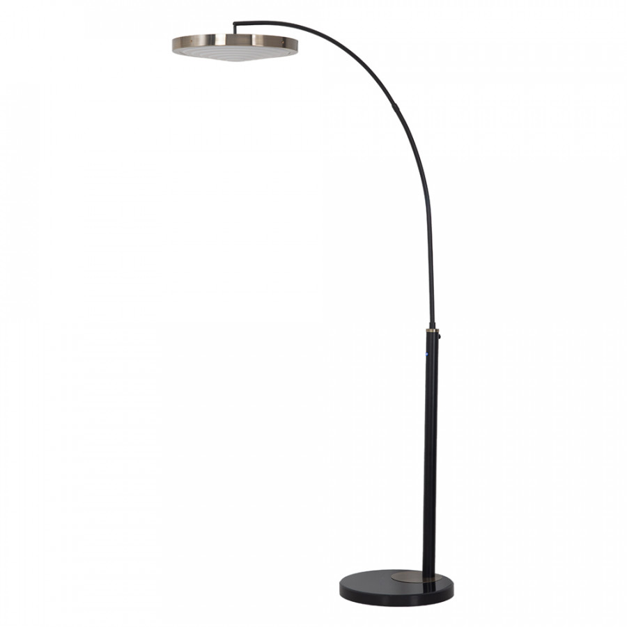 Nova Of CA - Redondo 1 Light LED Arc Floor Lamp Matte Black Finish, Weathered Brass, Black Marble Base, Dimmer