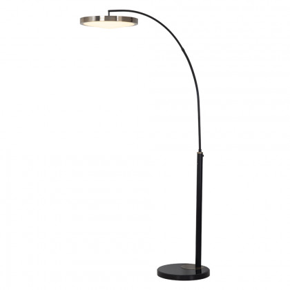 Nova Of CA - Redondo 1 Light LED Arc Floor Lamp Matte Black Finish, Weathered Brass, Black Marble Base, Dimmer