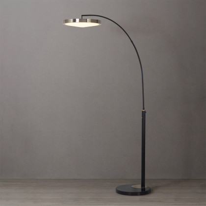 Nova Of CA - Redondo 1 Light LED Arc Floor Lamp Matte Black Finish, Weathered Brass, Black Marble Base, Dimmer