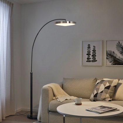 Nova Of CA - Redondo 1 Light LED Arc Floor Lamp Matte Black Finish, Weathered Brass, Black Marble Base, Dimmer