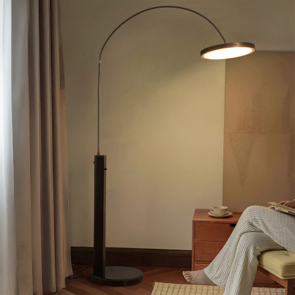 Nova Of CA - Redondo 1 Light LED Arc Floor Lamp Matte Black Finish, Weathered Brass, Black Marble Base, Dimmer