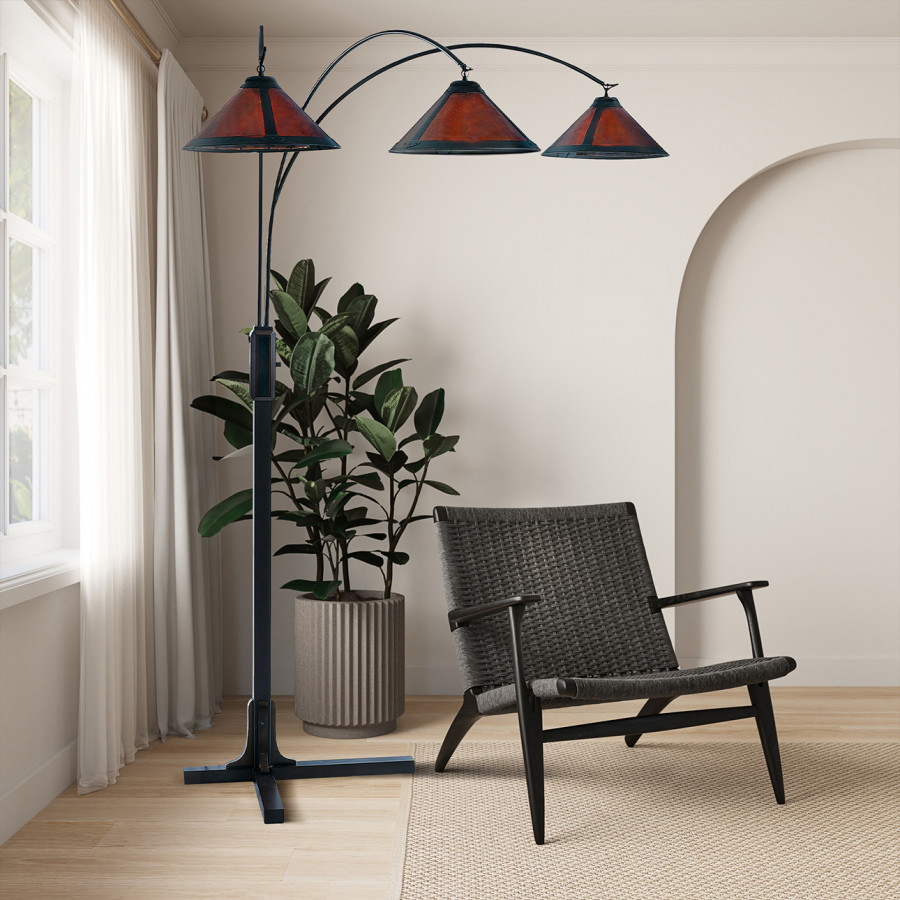 Nova Of CA Natural Mica 3 Light Arc Floor Lamp - Espresso Wood