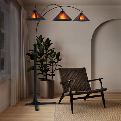 Nova Of CA Natural Mica 3 Light Arc Floor Lamp - Espresso Wood