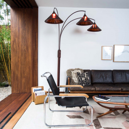 Nova Of CA Natural Mica 3 Light Arc Floor Lamp - Espresso Wood