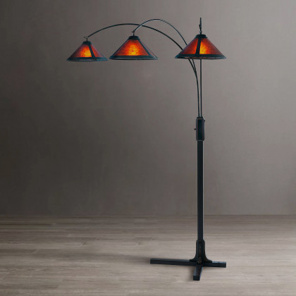 Nova Of CA Natural Mica 3 Light Arc Floor Lamp - Espresso Wood