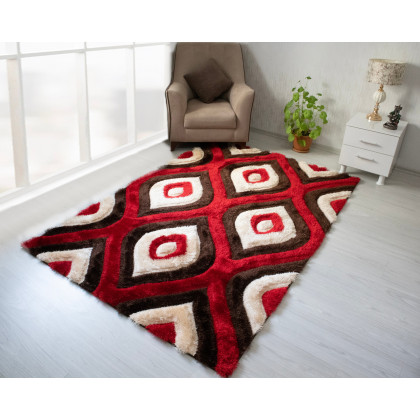 Nova 3D151 Shaggy Area Rug - Brown/Red