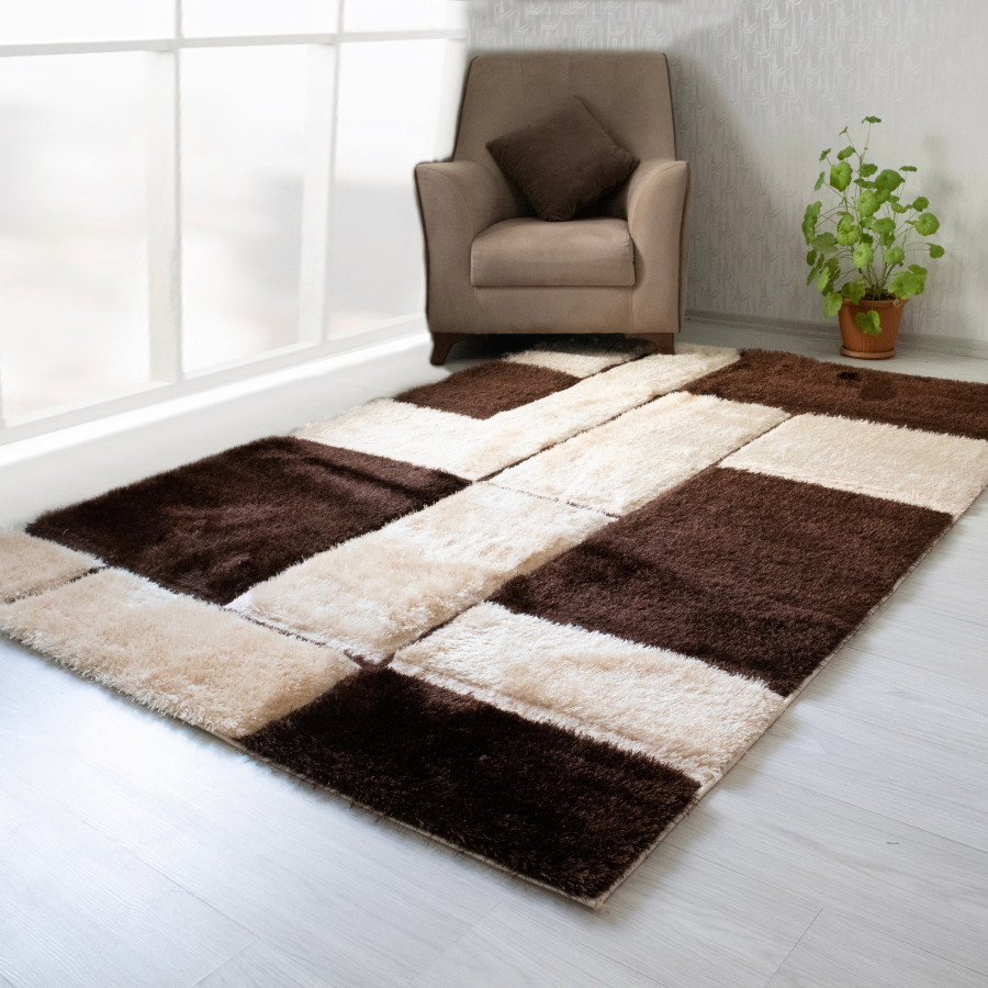 Nova 3D161 Shaggy Area Rug - Brown/Beige