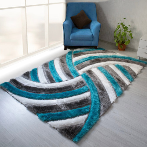 Nova 3D333 Shaggy Area Rug - Gray/Turqouise