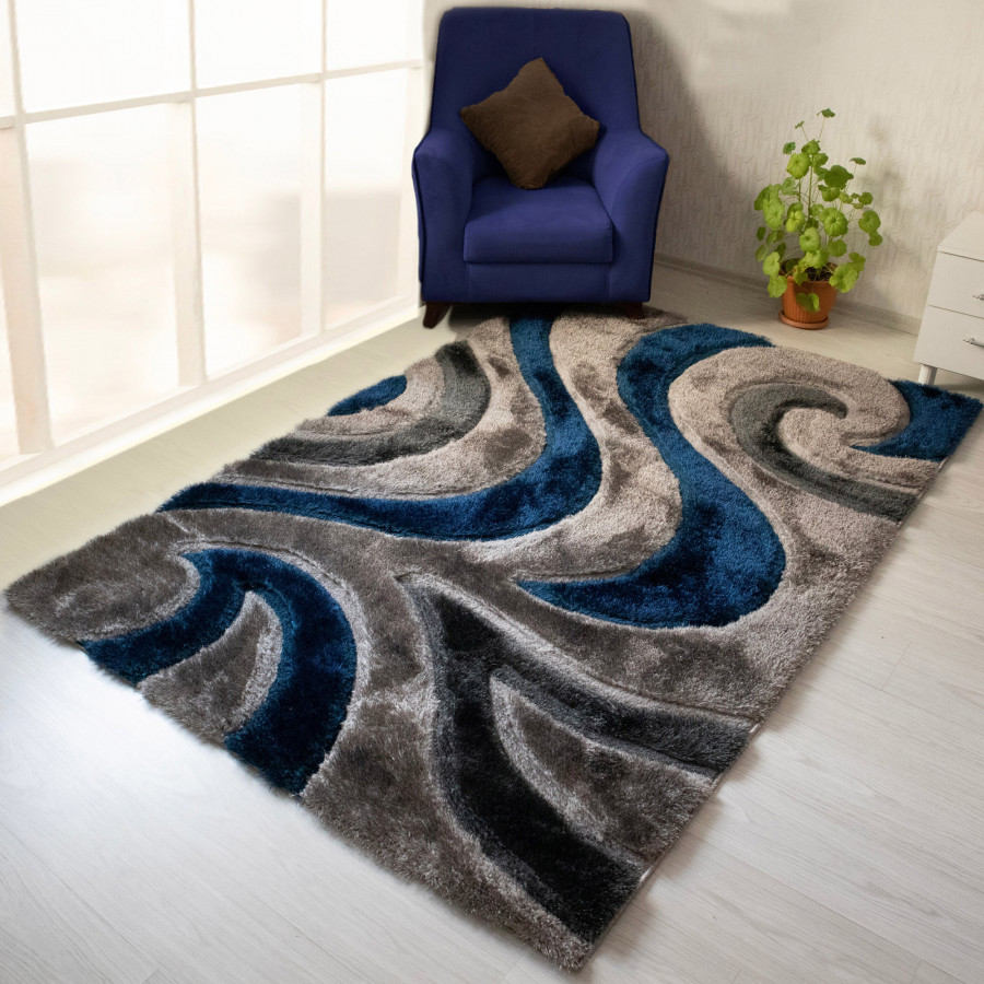 Nova 3D444 Shaggy Area Rug - Blue